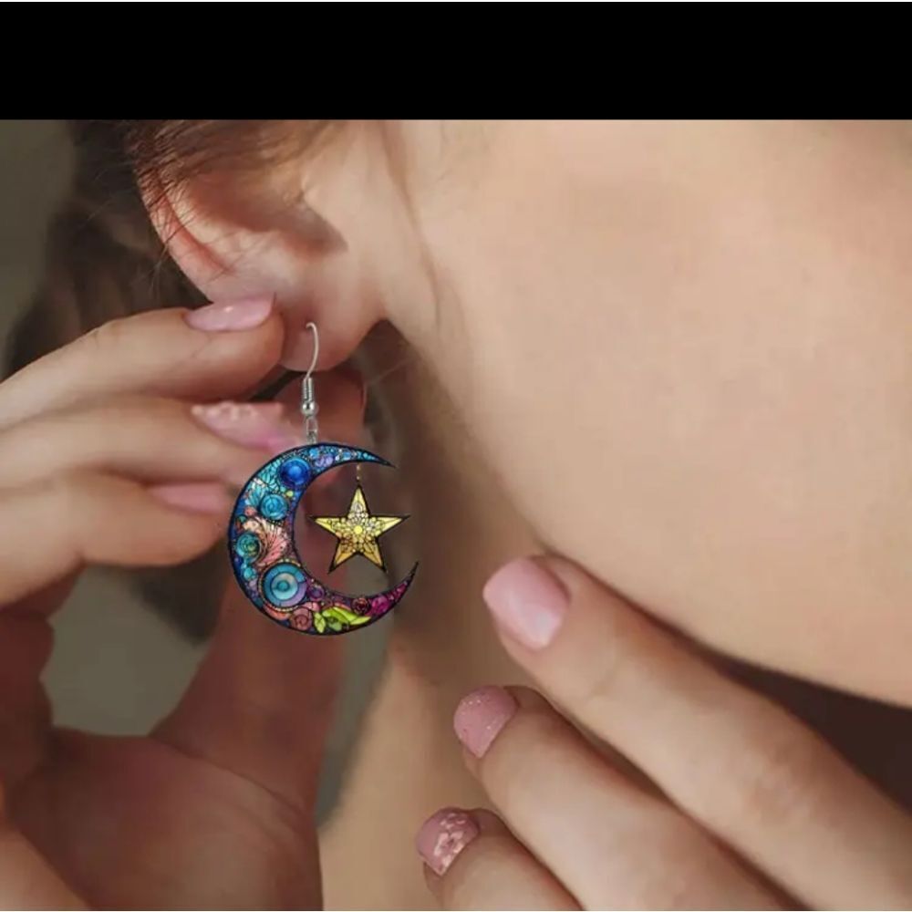 Moon and Stars earrings acrylic dangle New‎ f2